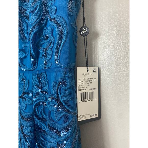 NWT ADRIANNA PAPELL DRESS GOWN 4 BLUE MOTHER OF THE BRIDE EVENING FORMAL WEDDING - Picture 3 of 15